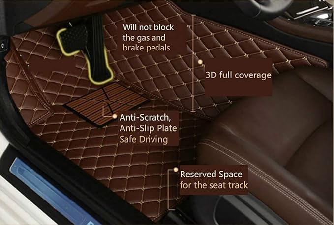 Custom Making Car Floor Mats for 95% Sedan SUV Sports Car Full Coverage Cute Men Women Pads Protection Non-Slip Leather Floor Liners (Black+Gray Edge)