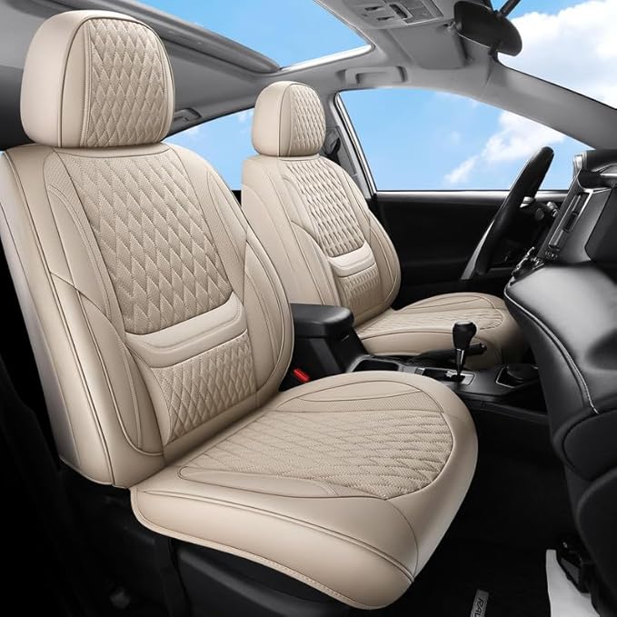 Front Seat Car Seat Covers Custom Fit for Ford Fusion 2007-2020 - Premium Faux Leather with Lumbar Support | Breathable, Waterproof, Anti-Slip, Durable (Beige,Front Seat)