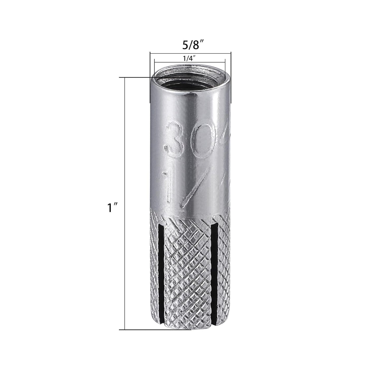 Wensilon(20 pcs) 1/4"-20 Premium Stainless Steel Drop in Anchors Assortment, Knurled Drop-in-Anchor for Solid Concrete, Internal Forced Expansion Screw Bolts