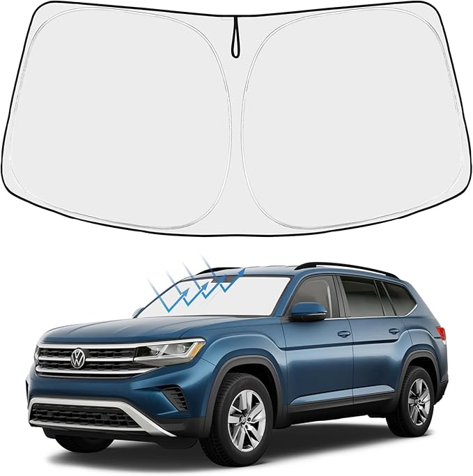 Proadsy Windshield Sun Shade Custom Fit Volkswagen Atlas 2018-2024 2025 2026 4-Layer Foldable Front Sunshade Protector Sun Visor Blocks UV Rays Keep Car Cooler
