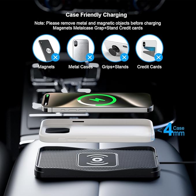 Wireless Car Charger Pad for Toyota Corolla Cross 2022-2026, Type-C/USB 20W Car Wireless Charger Non-Slip Phone Charging Pad Car Accessories,A 30cm Cable Type-C Plug