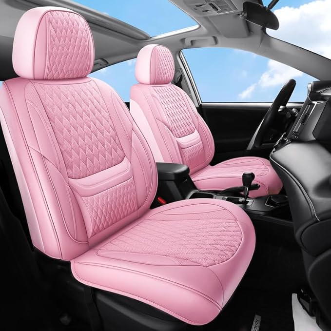Front Seat Car Seat Covers Custom Fit for Chevrolet/Chevy Colorado 2015-2026 - Premium Faux Leather with Lumbar Support | Breathable, Waterproof, Anti-Slip, Durable (Pink,Front Seat)