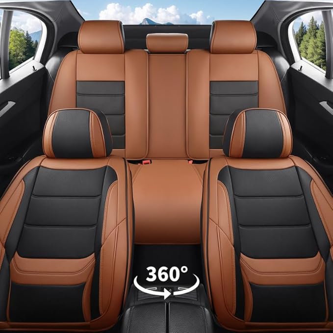 Car Seat Covers Custom Fit for Chevrolet/Chevy Cobalt 2004-2010 , Premium Faux Leather Waterproof Car Seat Protectors with Lumbar Support, Breathable Anti-Slip Easy to install(Black&Brown,Full set)