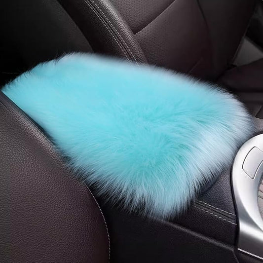 Auto Center Console Cover Pad, 11.81"x 7.87" Warm & Furry Winter Car Armrest Cover, Soft Faux Sheepskin Wool Car Armrest Seat Box Protector Cushion, Universal Interior Accessory (Blue)