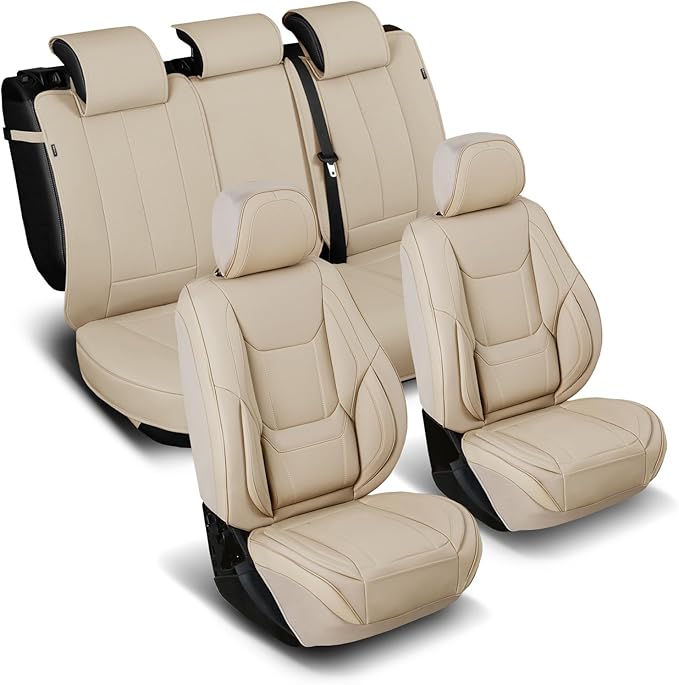 Coverland Custom Fit Car Seat Covers for SUV Compatible with [GV60, FX50, XC60, XC60 Recharge] Premium Water Resistant Leather Non-Slip Interior Protector [Full Set Beige - Size Chart X54]
