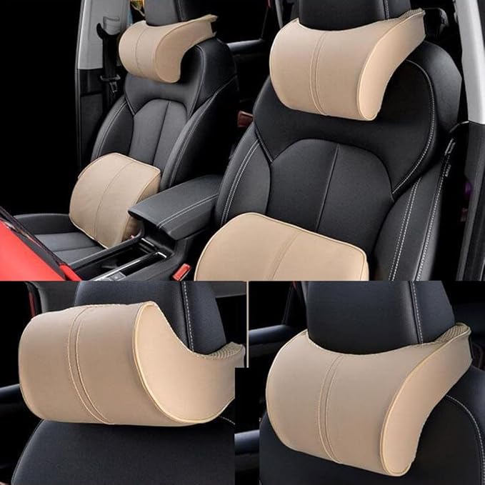 Car Seat Neck Support Pillow,PU Soft Leather + Memory Foam,Head Support Pillow Cushion Pad for Driving Headrest Relax,with Adjustable Strap