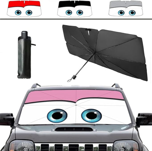Windshield Sun Shade 2025 Car Accessories 100% Blackout Car Front Windsow Shades Umbrella Automotive Sun Visor Block Heat Insulation Protection (Pink Eyes)
