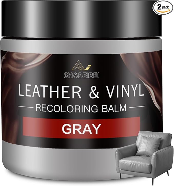 Leather Recoloring Balm and Leather Repair Kit for Furniture, Gray Leather Dye for Couches, Car Seats, Leather Paint & Stain for Sofa, Chairs, Bags, and More