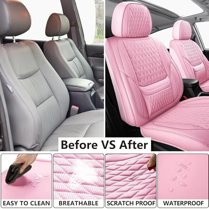 Car Seat Covers Full Set Custom Fit for Chevrolet/Chevy Trailblazer 2021-2026 - Premium Faux Leather with Lumbar Support | Breathable, Waterproof, Anti-Slip, Durable (Pink,Full Set)