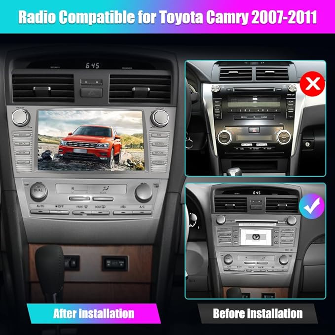 Car Radio Andriod 13 for Toyota Camry 2007-2011, 9 inch Touch Screen 2GB+32GB Head Unit with Wireless CarPlay Android auto Bluetooth WiFi SWC GPS Reverse Camera