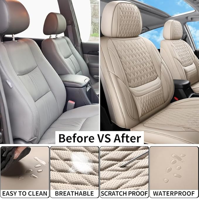Car Seat Covers Full Set Custom Fit for Mercury Mariner 2005-2011 - Premium Faux Leather with Lumbar Support | Breathable, Waterproof, Anti-Slip, Durable (Beige,Full Set)