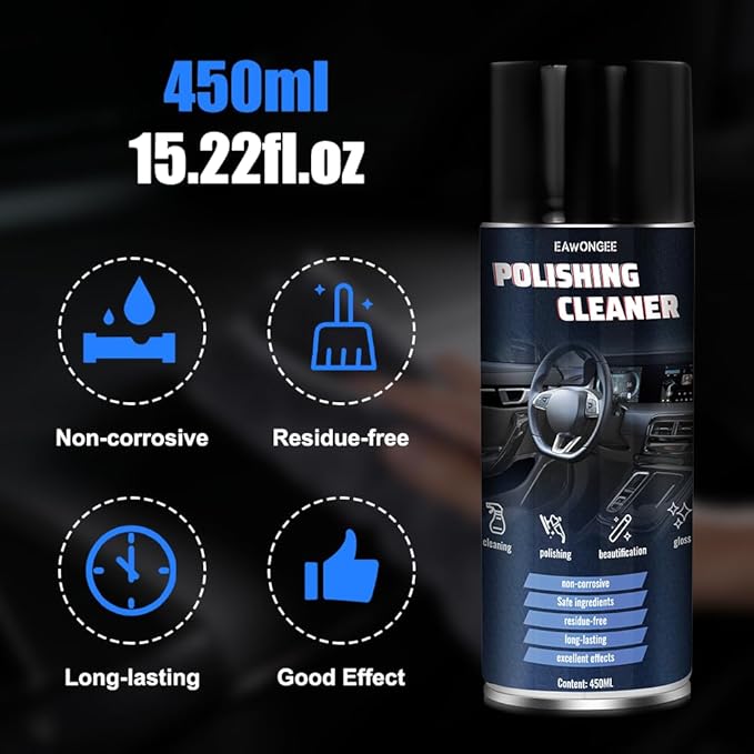 EAWONGEE Interior Car Cleaner & Protectant, 450ml, Multi-Surface Polish for Plastic, Leather, Vinyl, 2pcs