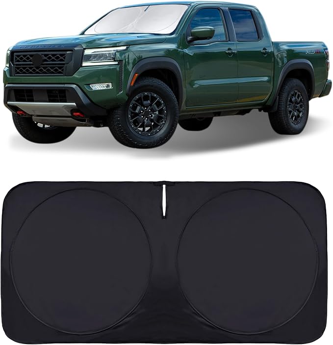 Foldable Windshield Sun Shades for 2021-2023 Nissan Frontier, Sunshade Cover Protector Custom Fit Nissan Xterra Armada Reflector Sun Visor Front Window Shade Cool Car Accessories-(61" x 33.5")