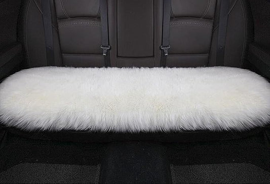 Winter Warmth: Universal Sheepskin Seat Cushion Cover - Natural Wool, for Cars, Trucks, SUVs & Vans - Cozy & Stylish Driving Companion Rear White