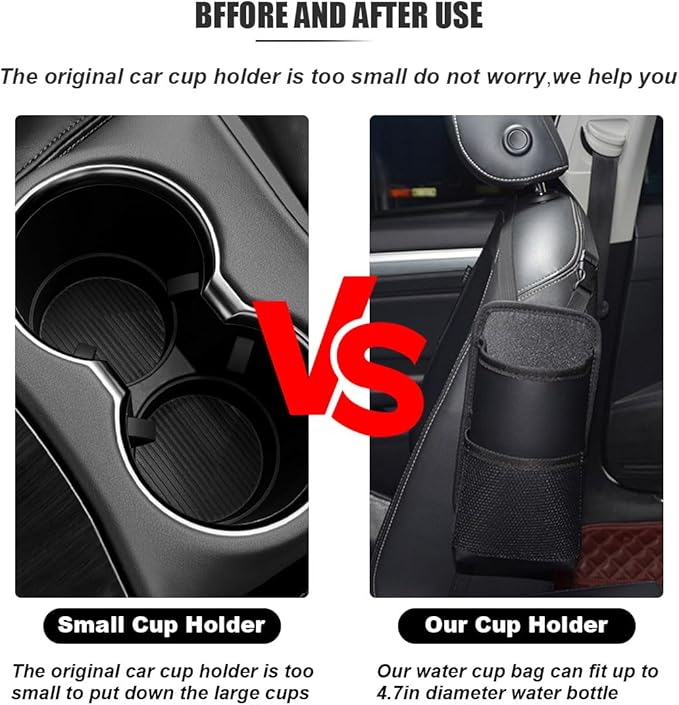2-in-1 Large Cup Holder, 80 oz Multifunctional Car Seat Side Organizer, Hanging Water Bottle Holder Bag, Car Stuff Holder with Mesh Pocket for Phone & Drink, Suitable for Car SUV Truck (1 PC)