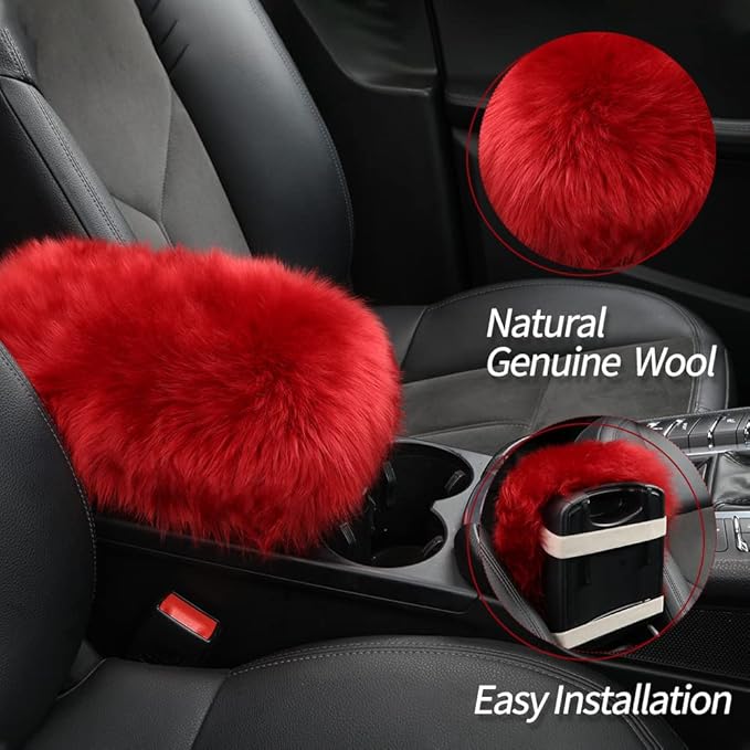 Sheepskin Armrest Cover Auto Center Armrest Cover Car Soft Console Pad, Fluffy Wool Auto Center Console Cover for Most Car Arm Rest Decoration Protector 9 x 14 Inch (Long Wool, Pink)