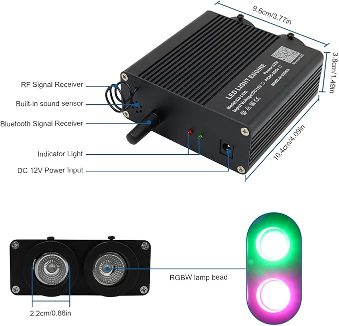 AKEPO New 32W Dual-Head Dual Color RGBW Fiber Optic Lights, 860pcs of Mixed 3 Diameter Optical Fibers in 9.8ft+Music Sound Activated Fiber Optic Star Ceiling Sky Light Kit for Car Headliner Star/Home