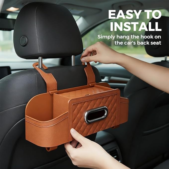 3-in-1 Car Backseat Organizer with Cup Holder Tissue Box and Hooks, Multifunctional Car Seat Back Storage Box, Car Headrest Backseat Organizer for Travel SUV Sedan Truck Car Accessories (Black)