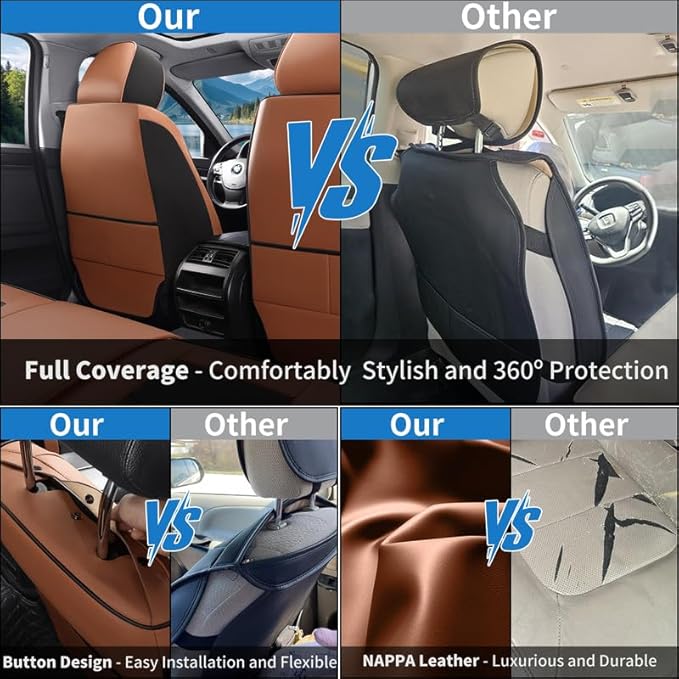 Car Seat Covers Custom Fit for Chevrolet/Chevy Captiva 2006-2018 , Premium Faux Leather Waterproof Car Seat Protectors with Lumbar Support, Breathable Anti-Slip Easy to install(Black&Brown,Full set)