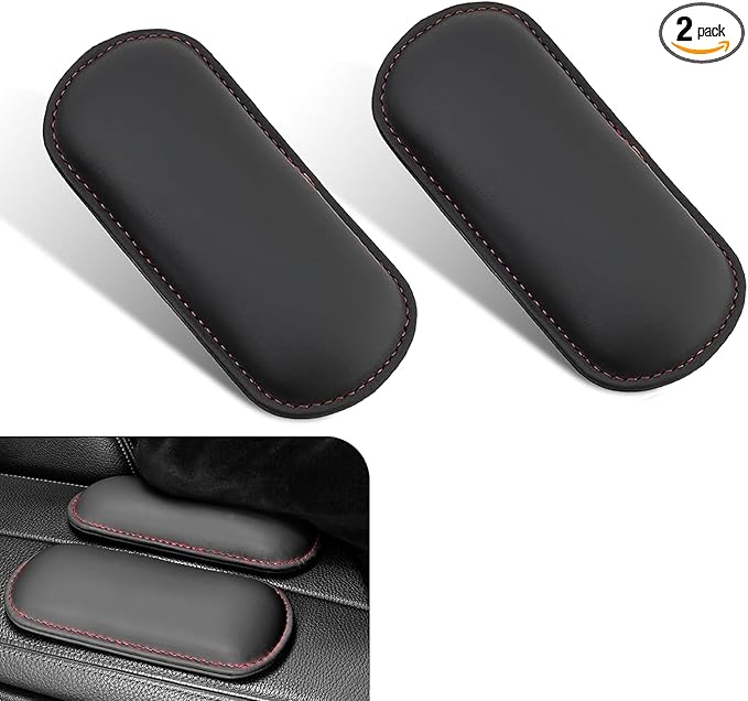 WZP 2PCS Car Door Armrest Pads, Soft Leather+Memory Foam Car Knee Pads, Arm Rest Elbow Cushion with One-Piece Molding, Universal Car Interior Accessories for Arm Support Protect (Black)