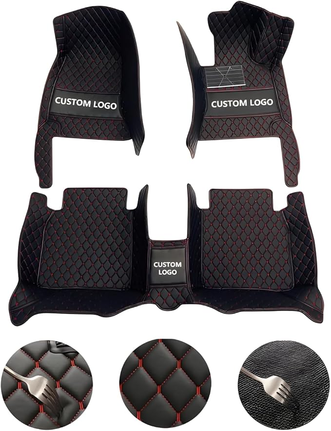 Customize Car Floor Mats for 99% Sedan SUV Sports Car All Weather Leather Full Coverage Waterproof Non-Slip Vehicle Lining Pads (All red Stitching)