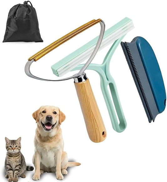 Qbily Pet Hair Remover 2nd Gen (3 Pack) - Reusable Lint Removal Tool for Couch, Carpets, Cat Trees, Car Mats, Furniture, Clothes, Pet Houses, Dog & Cat Hair Scraper Tool with Storage Bag