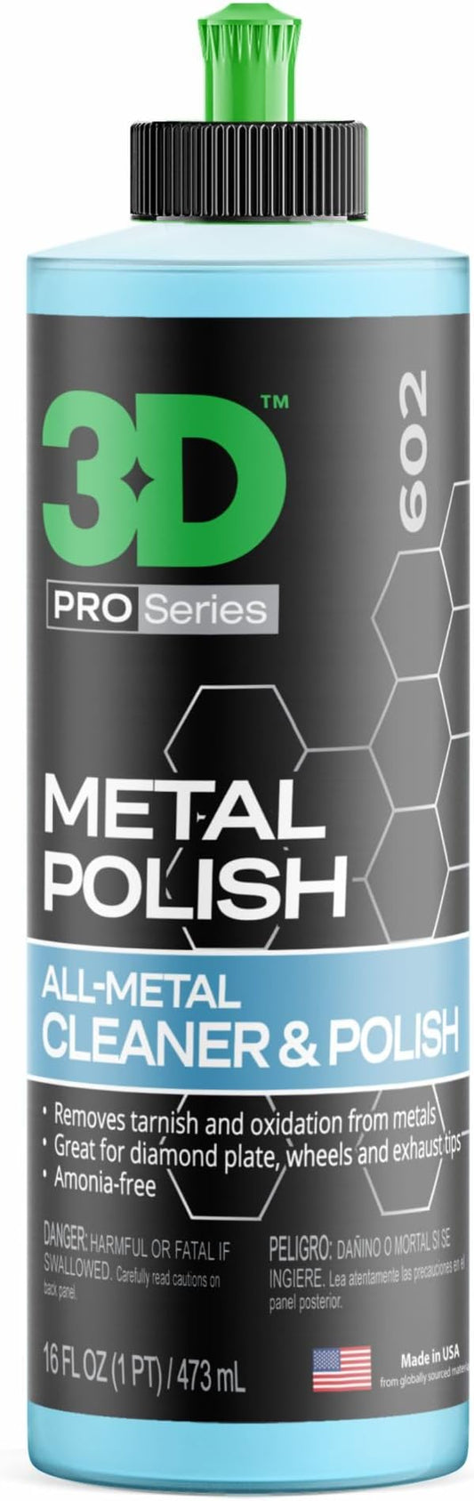 3D Metal Polish – Heavy Duty Car Metal Polish for Aluminum, Chrome, Brass, Copper, Silver – Removes Oxidation, Tarnish & Stains – 16oz – Made in USA