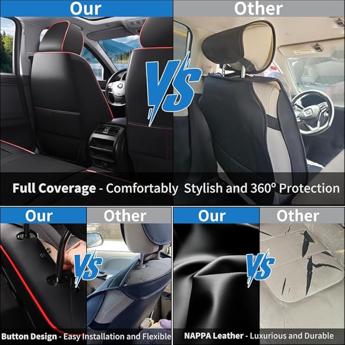 Car Seat Covers Custom Fit for Chevrolet/Chevy Captiva 2006-2018 , Premium Faux Leather Waterproof Car Seat Protectors with Lumbar Support, Breathable Anti-Slip Easy to install(Black&Red,Full set)