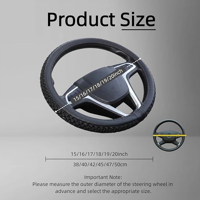 Size 16-20 Inch Ice Silk Ventilation Multi-Style Comfy Grip Steering Wheel Cover for Truck, Bus, Big Rig Trucker,SUV， Anti-Slip Design 16-20 Inch (Black, 19)