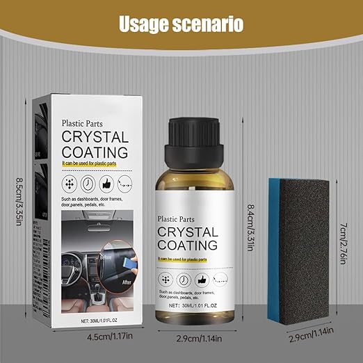 Crystal Coating for Car, 2026 New Plastic Parts Crystals Coating, Upgrade Plastics Parts Crystal Coating Plastic Restorer with Spong, Coatings Agent for Automotive Plastics (4Set)