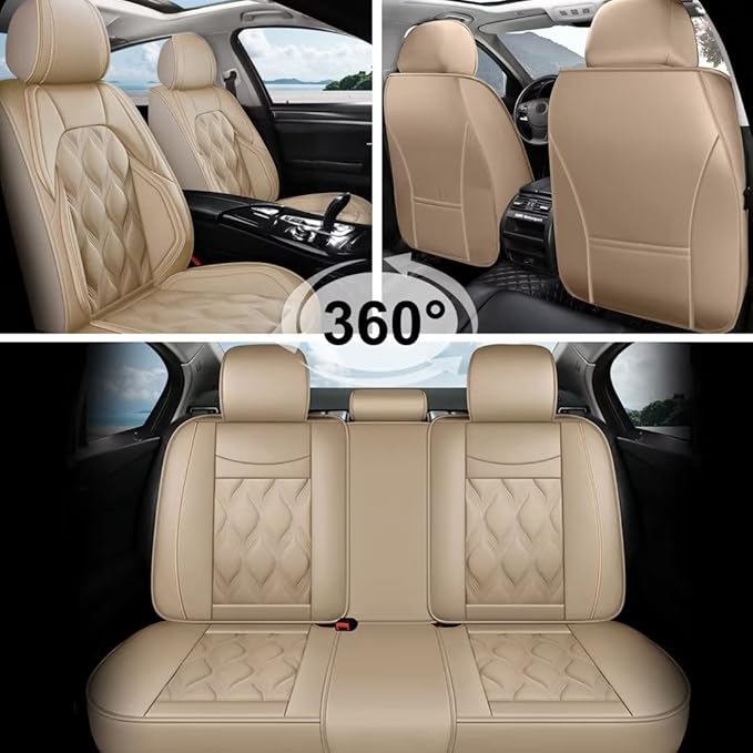 AOMSAZTO Car Seat Cover Full Set Fit for Ford Maverick 2022-2025 2026 XL, XLT, Lobo, Lariat, Tremor Model Waterproof Leather Car Seat Cushion Protector (5 Seats,Beige)