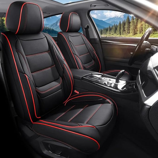 Car Seat Covers Custom Fit for Chevrolet/Chevy Sonic 2011-2020 , Premium Faux Leather Waterproof Car Seat Protectors with Lumbar Support, Breathable Anti-Slip Easy to install(Black&Red,Full set)