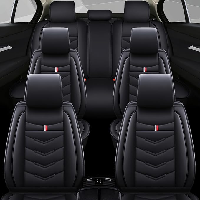 Car Seat Cover 6 Seats for Ford Explorer 2000-2026, Waterproof Durable Compatible Airbag, Premium Leather Seat Protector(6 Seats Standard,Black)