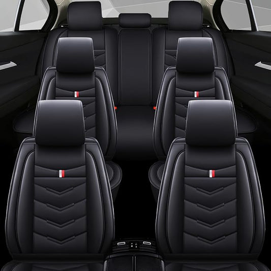 Car Seat Covers 7 Seats for Ford Explorer 2000-2025, Waterproof Durable Compatible Airbag, Premium Leather Seat Protector(7 Seats Standard,Black)
