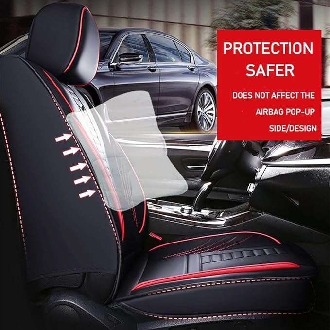 for Chevy Equinox Seat Covers 2005-2026, Full Coverage Customized Car Seat Covers, Premium Leather Waterproof Stain-Resistant Easy to Install (Standard 5 Seats, Black&Red)