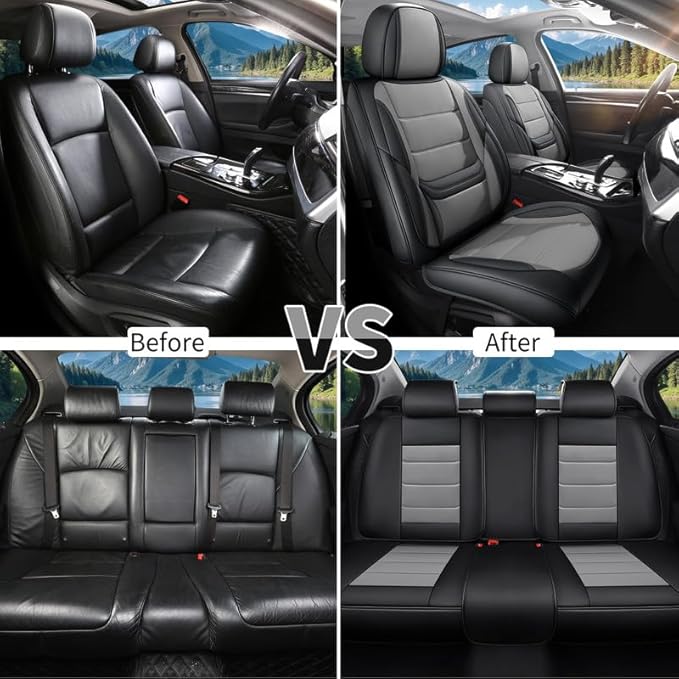 Car Seat Covers Custom Fit for Chevrolet/Chevy Captiva 2006-2018 , Premium Faux Leather Waterproof Car Seat Protectors with Lumbar Support, Breathable Anti-Slip Easy to install(Black&Gray,Full set)