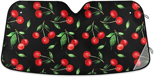 Cherry Car Windshield Sun Shade Watercolor Fruit Foldable UV Ray Sun Visor Protector Sunshade to Keep Your Vehicle Cool (51" x 27")