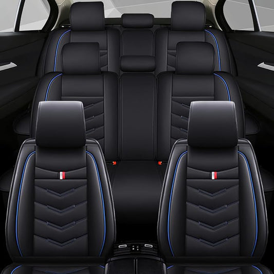 Car Seat Cover 7 Seats for Ford Explorer 2000-2025, Waterproof Durable Compatible Airbag, Premium Leather Seat Protector(7 Seats Standard,Black Blue)
