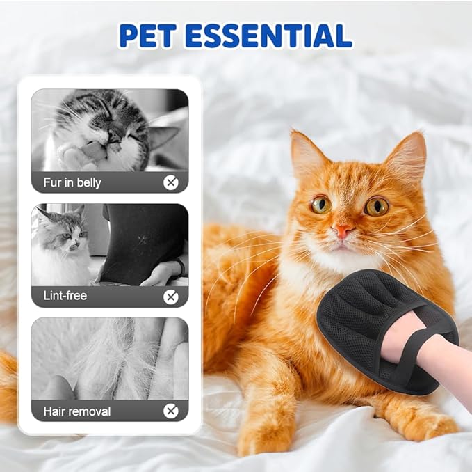 2 Pack Pet Hair Removal Glove, 2025 Upgrade Pet Hair Remover Electrostatic Gloves, Pet Hair Removal Tool Pet Hair Remover Mitt, Reusable Cat Grooming Gloves for Dogs, Cats, Furniture & Clothes
