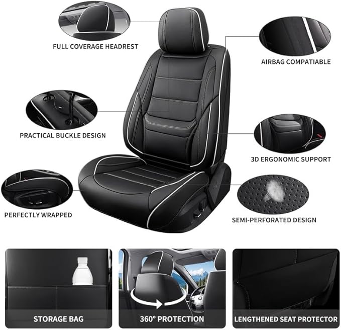 Car Seat Covers Custom Fit for Chevrolet/Chevy Spark 2012-2022 , Premium Faux Leather Waterproof Car Seat Protectors with Lumbar Support, Breathable Anti-Slip Easy to install(Black&White,Full set)