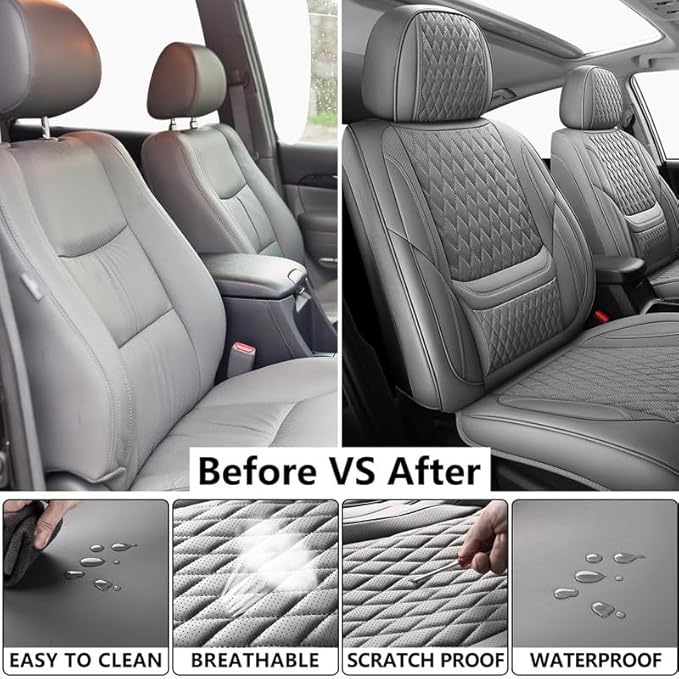 Car Seat Covers Full Set Custom Fit for Pontiac G6 2004-2010 - Premium Faux Leather with Lumbar Support | Breathable, Waterproof, Anti-Slip, Durable (Gray,Full Set)
