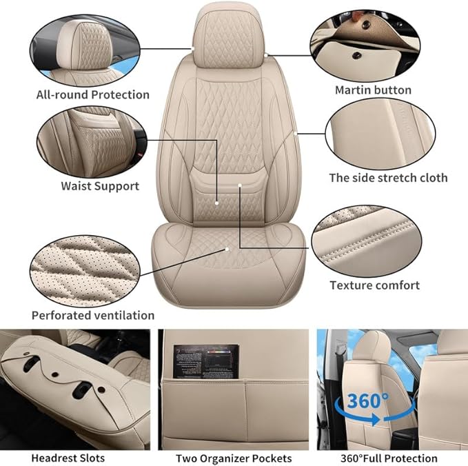 Car Seat Covers Full Set Custom Fit for Buick Regal 2009-2020 - Premium Faux Leather with Lumbar Support | Breathable, Waterproof, Anti-Slip, Durable (Beige,Full Set)