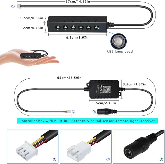 AKEPO 3.2W 6-Hole RGB APP Multiple Color Fiber Optic Lights Kit, Home Car 6.5ft 120pcs of 0.75mm Optical Fiber APP Control Headliner Starlight with Remote and APP Control