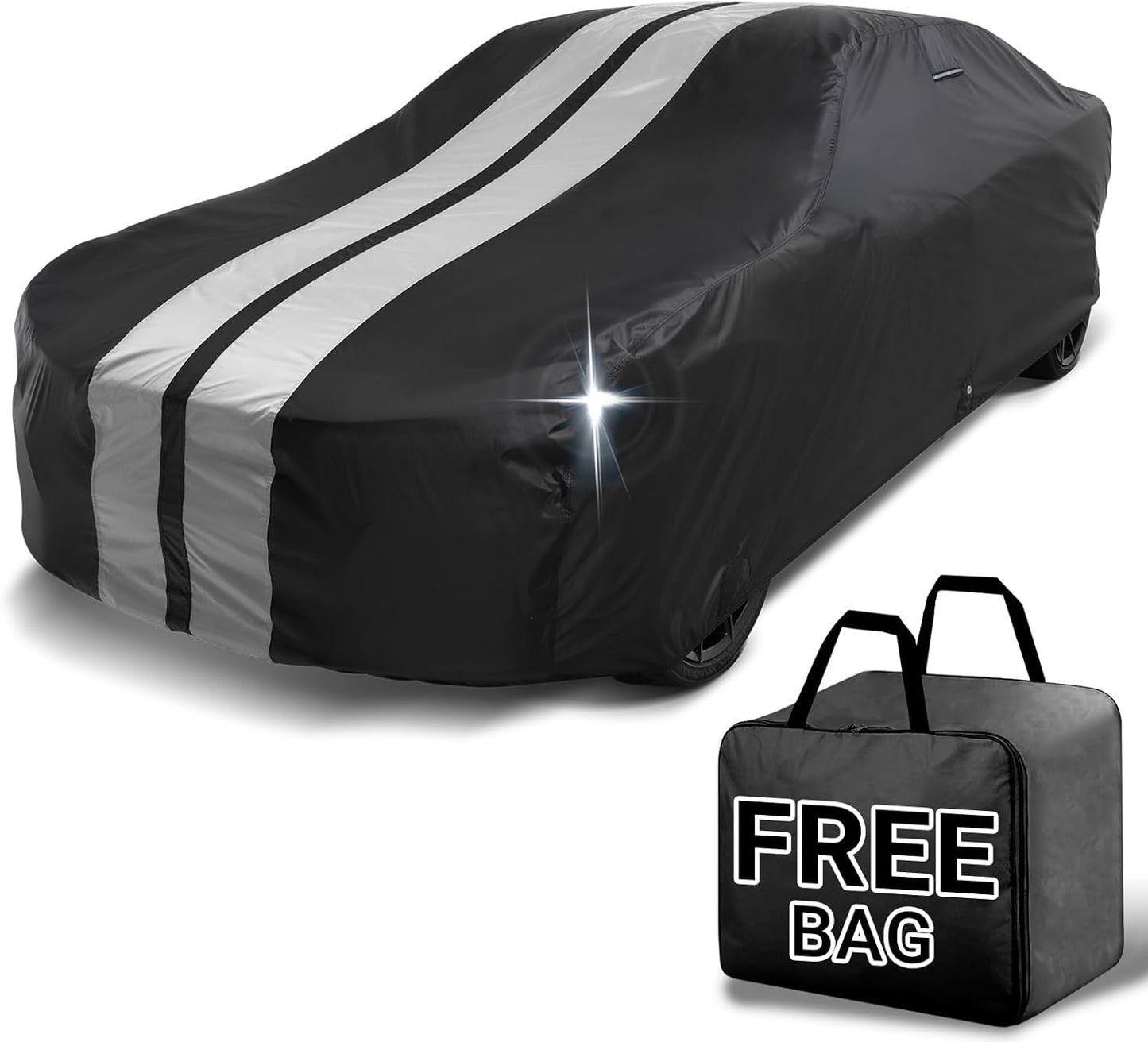 iCarCover Custom Car Cover for Buick Estate Wagon (1959-1990) Waterproof All-Weather Rain Snow UV Sun Protector Full Exterior Indoor Outdoor Car Cover (Stripe - Black/Gray)
