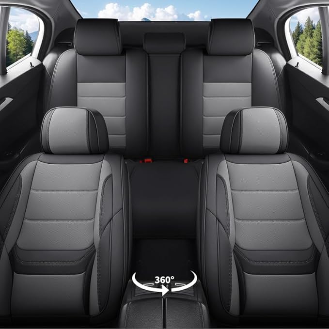 Car Seat Covers Custom Fit for Chevrolet/Chevy Spark 2012-2022 , Premium Faux Leather Waterproof Car Seat Protectors with Lumbar Support, Breathable Anti-Slip Easy to install(Black&Gray,Full set)