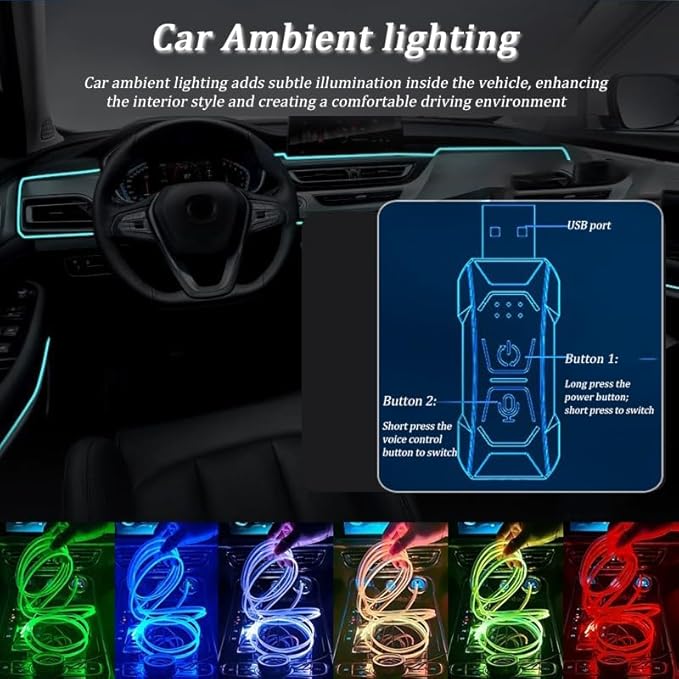 Car LED Strip Light for Suzuki Invicto 2023–2025, 6 in 1 Car Ambient Lighting Kits, Interior Interior Light Sync to Music, Auto Decorations Interior Accessories, 8M
