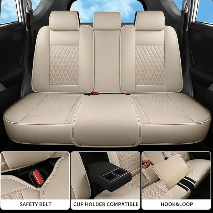Car Seat Covers Full Set Custom Fit for Chevrolet/Chevy Spark 2012-2022 - Premium Faux Leather with Lumbar Support | Breathable, Waterproof, Anti-Slip, Durable (Beige,Full Set)