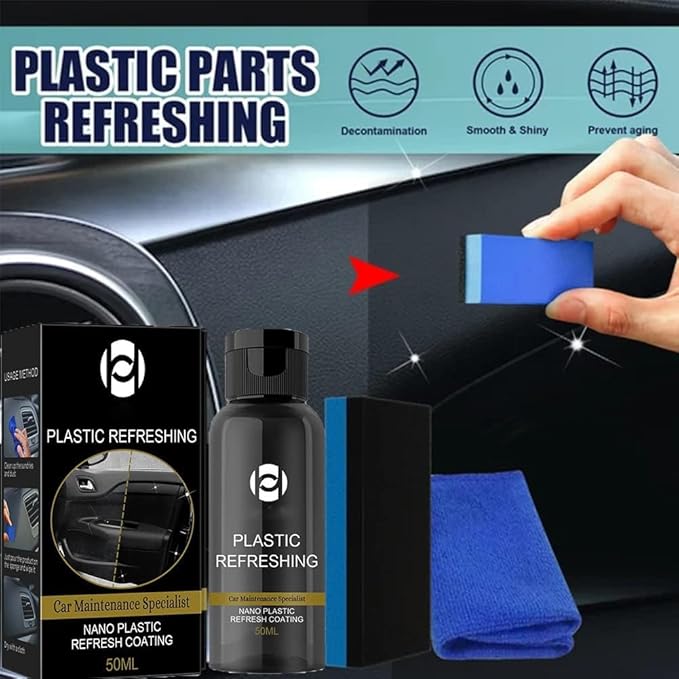 RJDJ Plastic Restorer for Cars, Trim & Exterior – Plastic Revitalizing Coating Agent, Restores Faded Plastic, UV Protection, Car Shine Refurbishing Solution (50ml-2pcs)