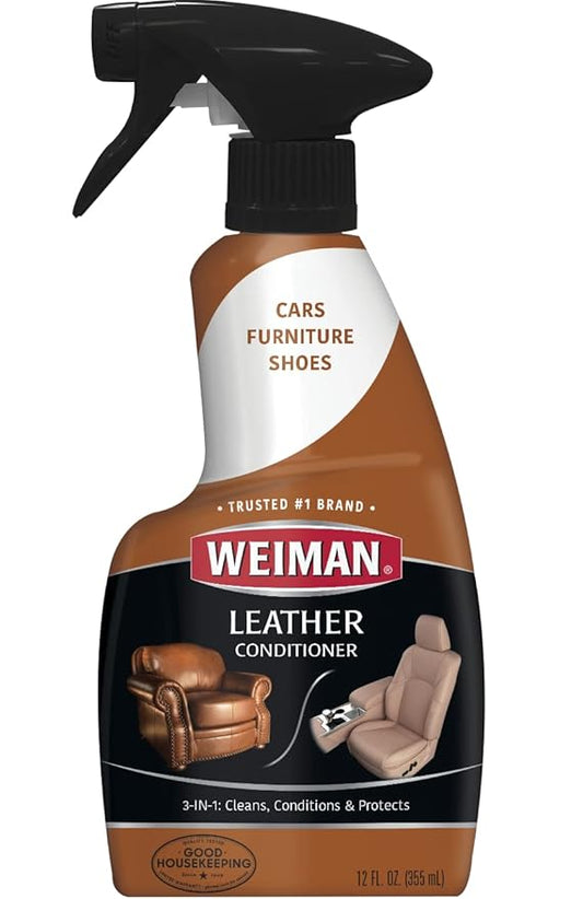 Weiman Leather Cleaner & Conditioner - 12 Fl Oz - Non Toxic Cleans Conditions and Restores Leather Surfaces - UV Protectants Help Prevent Cracking or Fading of Leather Couches Car Seats Shoes Purses