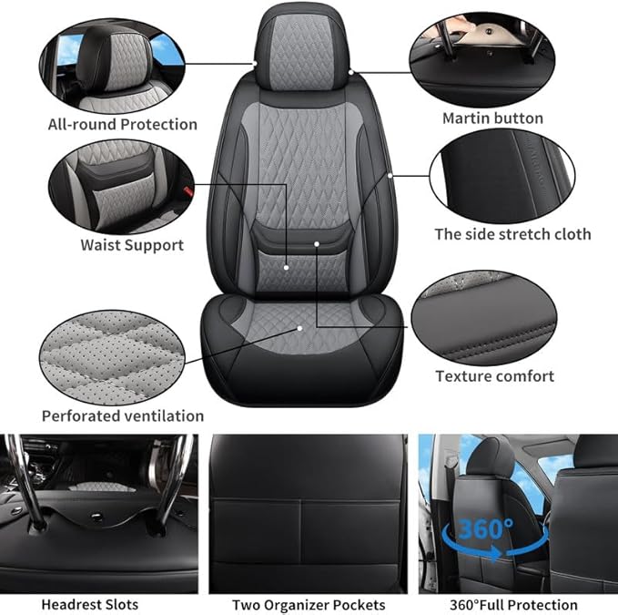Car Seat Covers Full Set Custom Fit for Buick Envision 2016-2026 - Premium Faux Leather with Lumbar Support | Breathable, Waterproof, Anti-Slip, Durable (Black&Gray,Full Set)
